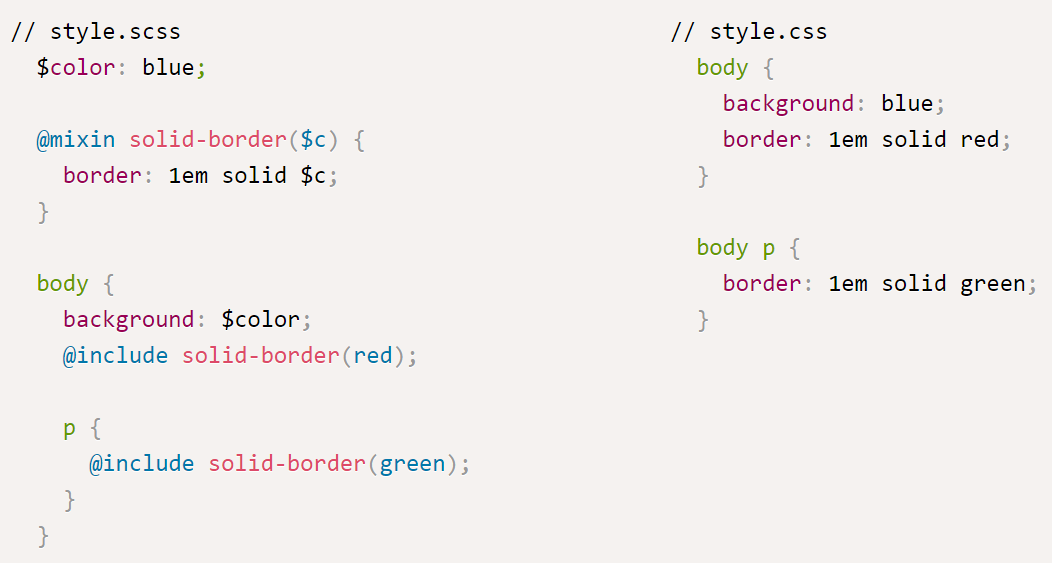 SCSS is a pre-processor syntax which is converted to CSS. This image shows some of the differences between SCSS and CSS.