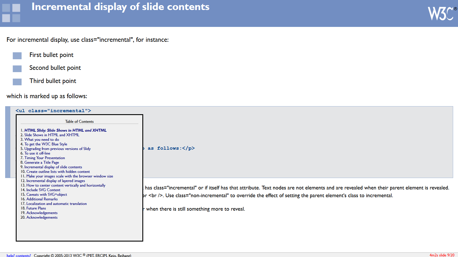 Slidy2 features an auto-generated table of contents.